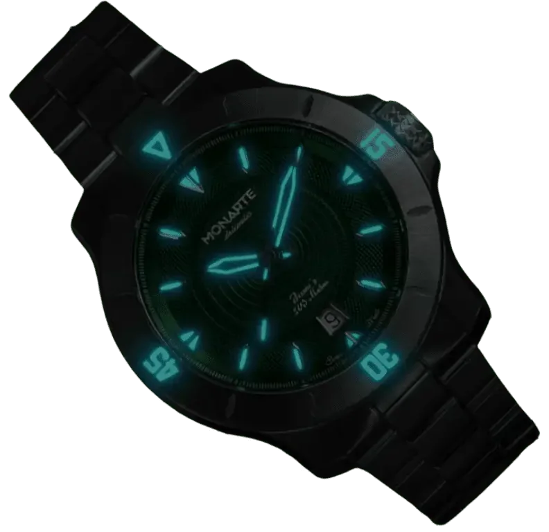 Monarte Squid Green in the dark, lume glowing