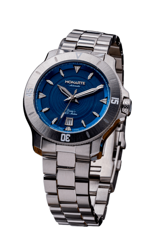 monarte watches blue dial blue watch diver's 300m men's watch microbrand diver watch swiss made in slovenia
